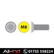 [100] M8X20MM MACHINE SCREW COUNTERSUNK POZI