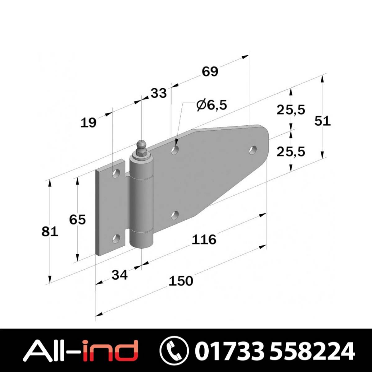 HINGE WITH GREASE NIPPLE ZINC PLATED
